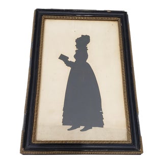 Antique Hand Cut Silhouette of a Young Woman Reading a Book 19th Century For Sale