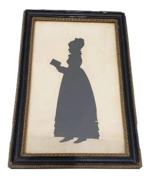Antique Hand Cut Silhouette of a Young Woman Reading a Book 19th Century