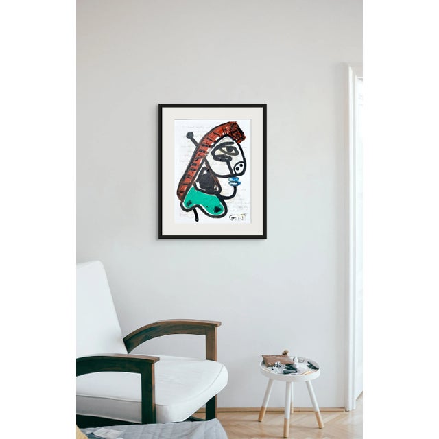 Paper One-Of-A-Kind Original 'Portrait of a Woman' - Oil Painting in the Style of Pablo Picasso For Sale - Image 7 of 8