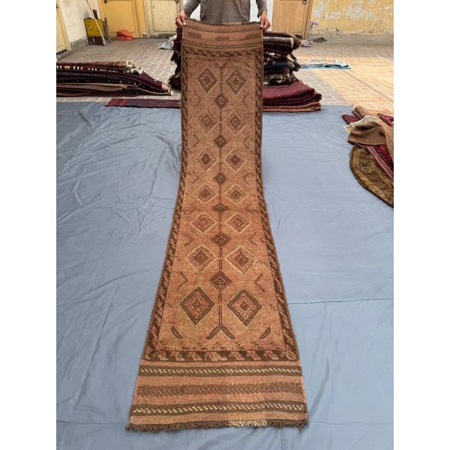 Terra Cotta Vintage Afghan Hand-Knotted Mishwani Flatweave Kilim Runner Rug, For Sale - Image 8 of 12