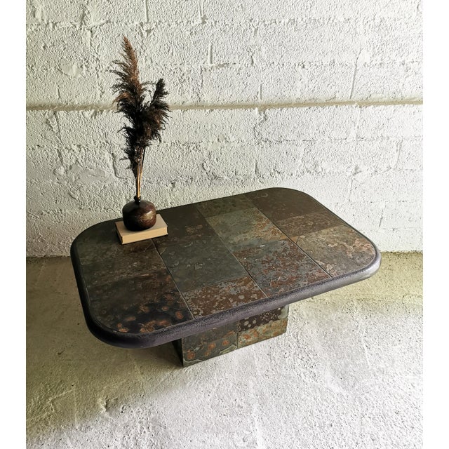 Brutalist Stone and Brass Coffee Table attributed to Paul Kingma, 1970s For Sale - Image 15 of 16