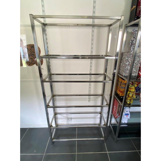 Bookcase No. 2, Modular Wall Shelf, Glass and Chrome, Vintage, 1970s Perfectly stable bookcase, can be placed against a...