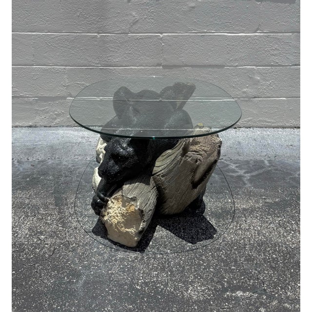 Black Vintage MCM Resin Crouching Cat/Black Panther Coffee Table For Sale - Image 8 of 9
