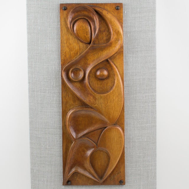 1970s Abstract Wooden Wall-Mounted Art Sculpture Panel by Maxime Tendero, 1973 For Sale - Image 5 of 16