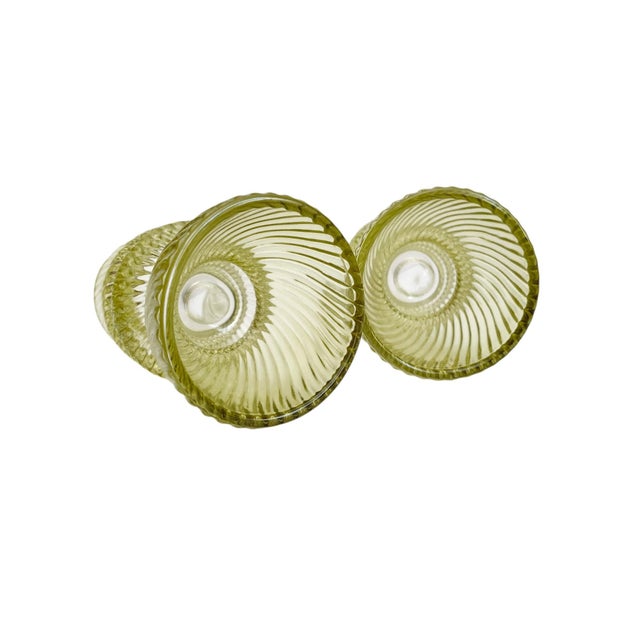 Transparent Green Ribbed Glass Taper Candle Holders For Sale - Image 4 of 5