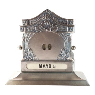 Art Nouveau Silvered Perpetual Desk Calendar & Card Holder by Henry Matthews For Sale