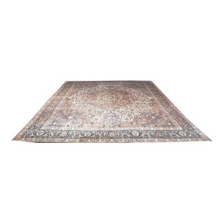 Early 20th Century Antique Distressed Persian Tabriz Rug - 8′9″ × 12′ For Sale