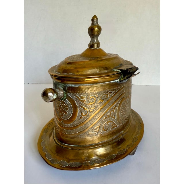 Brass Early 20th Century Moroccan Embossed & Engraved Brass Tea Caddy For Sale - Image 8 of 13
