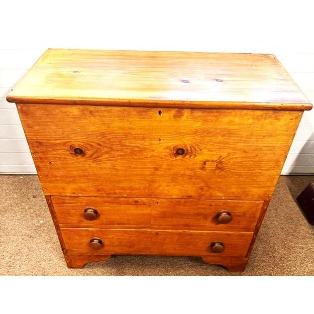 Antique American Early 19th Century 2 Drawer Pine Blanket Chest. Fresh from a local attic where it has been for the past...