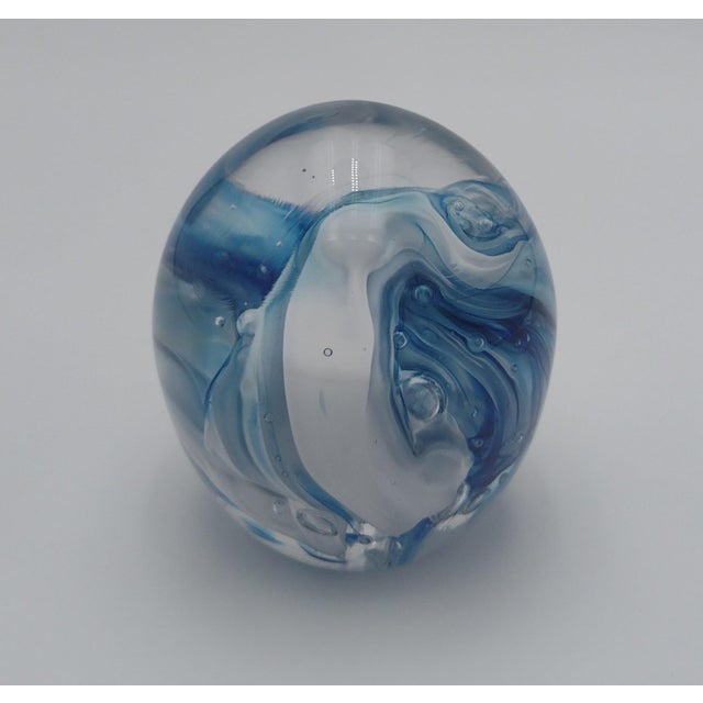 Elevate your décor with this striking vintage handblown glass paperweight, dated 2003 and signed on the base—possibly...
