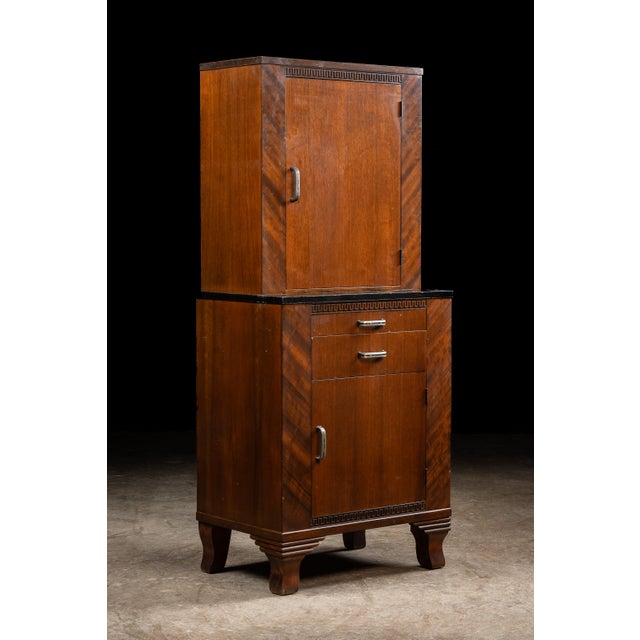 Vintage Streamline Art Deco Walnut Lighted Medical Cabinet by Hamilton For Sale - Image 4 of 18