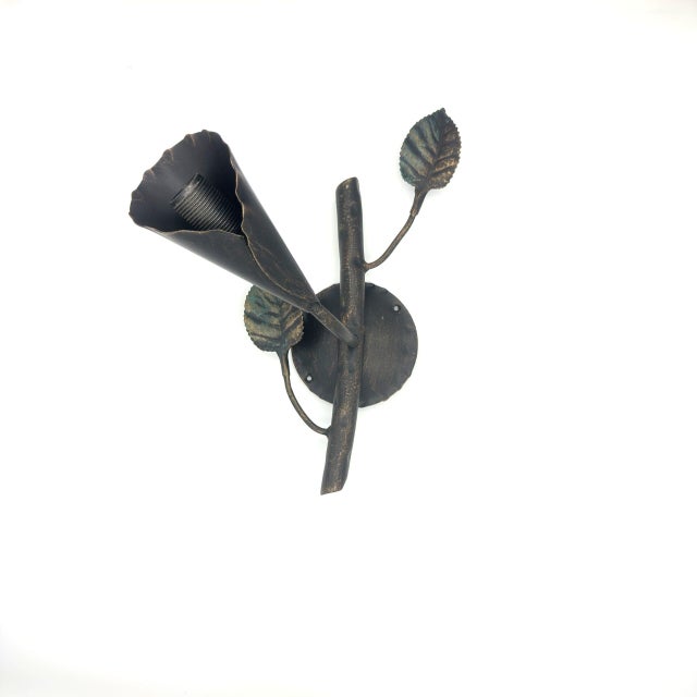 Hand-Forged Wrought Iron Wall Sconce Body (Botanical Lily & Leaf Design) Artistic Fixture For Sale - Image 4 of 6