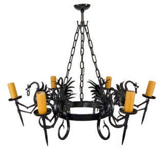 Large Wrought Iron Ceiling Light with Dragons, 1890s For Sale