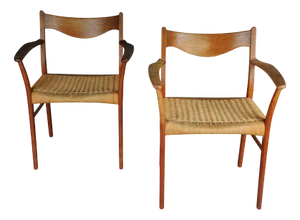 Set of Scandinavian Teak and Rope Armchairs by Arne Wahl Iversen