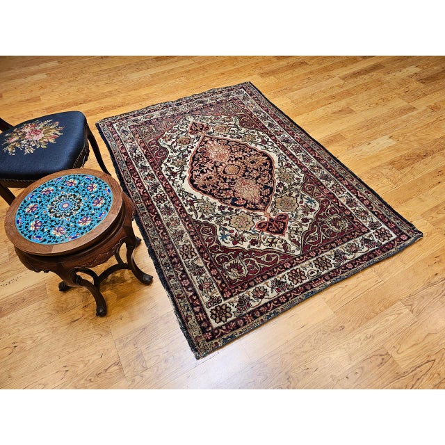 19th Century Persian Kerman Lavar Rug, Hand-Knotted Wool, Floral Design, Burgundy & Ivory, 4x6 For Sale - Image 10 of 18