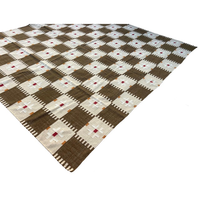 Not Yet Made - Made To Order Handmade New Zealand Wool Dhurrie, Brown and Cream Geometric Rug- 9'x12' For Sale - Image 5 of 16