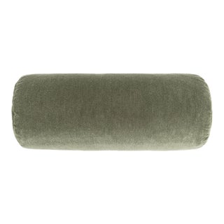Scalamandre 21" x 7" Tudor Velvet Bolster Pillow in Spruce For Sale