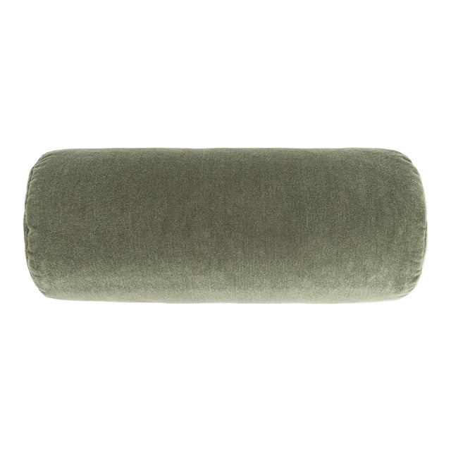 Scalamandre 21" x 7" Tudor Velvet Bolster Pillow in Spruce For Sale