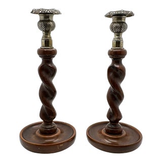 Antique Barley Twist Candlesticks 10", Pair For Sale