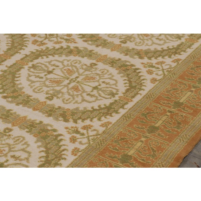 Antique Spanish Rug in Green and Beige With Medallion Pattern | Rug & Kilim For Sale In New York - Image 6 of 8