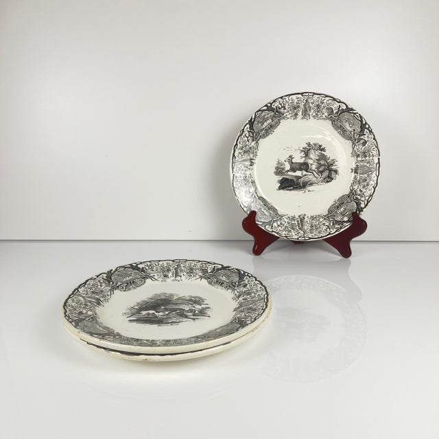 Antique U&C Plates from Sarreguemines, 1850, Set of 3 For Sale - Image 3 of 15
