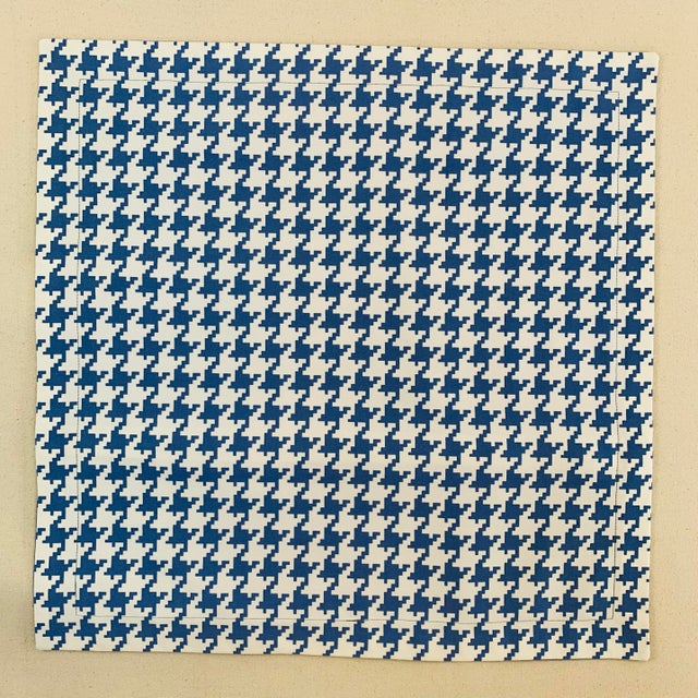 Contemporary Designer Vicki Payne Free Spirit Blue & White Check Dogstooth Houndstooth Pillow Covers- 20" Pair For Sale - Image 3 of 6