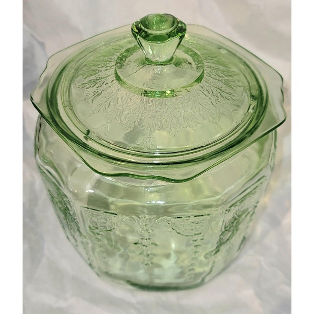 Traditional 1940s Anchor Hocking Vaseline Glass Ginger Jar For Sale - Image 3 of 7