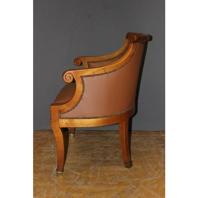 Restoration period cherry wood and leather office chair, the seat has been redone to new, seat height 47 cm, waxed finish,...