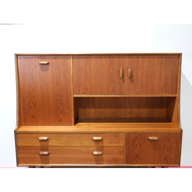 Brown 1960s Mid Century Modern Vintage Teak Tall Credenza Buffet Sideboard in the Style of G Plan Danish Style For Sale - Image 8 of 13
