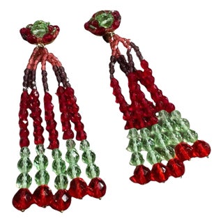 21st Century Coppola E Toppo Red and Green Crystals Chandelier Earrings For Sale