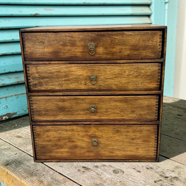Brown Vintage Handmade Tabletop Four Drawer Storage Cabinet For Sale - Image 8 of 8