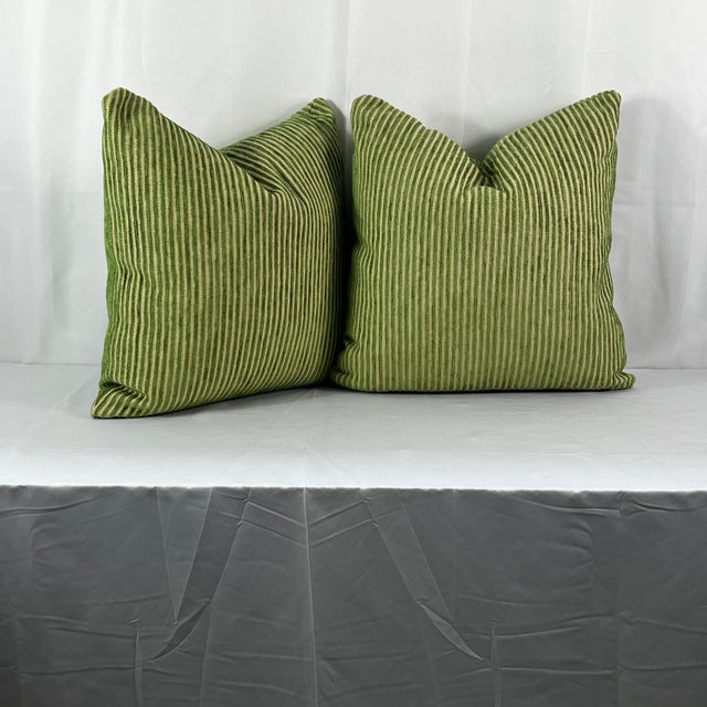Custom-tailored 19”x19” pillows in Jane Shelton Somerset Green. Hidden zipper closures. Feather/down inserts included. New...