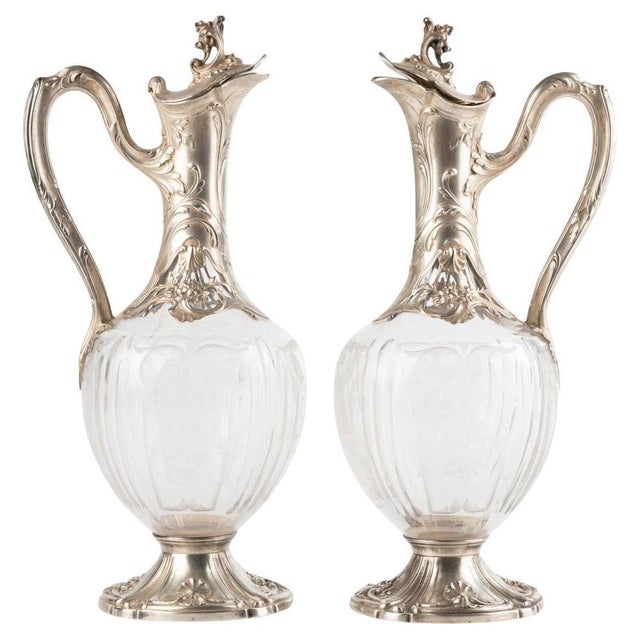 Silver Louis XV Style Silver and Crystal Ewers, Set of 2 For Sale - Image 8 of 8