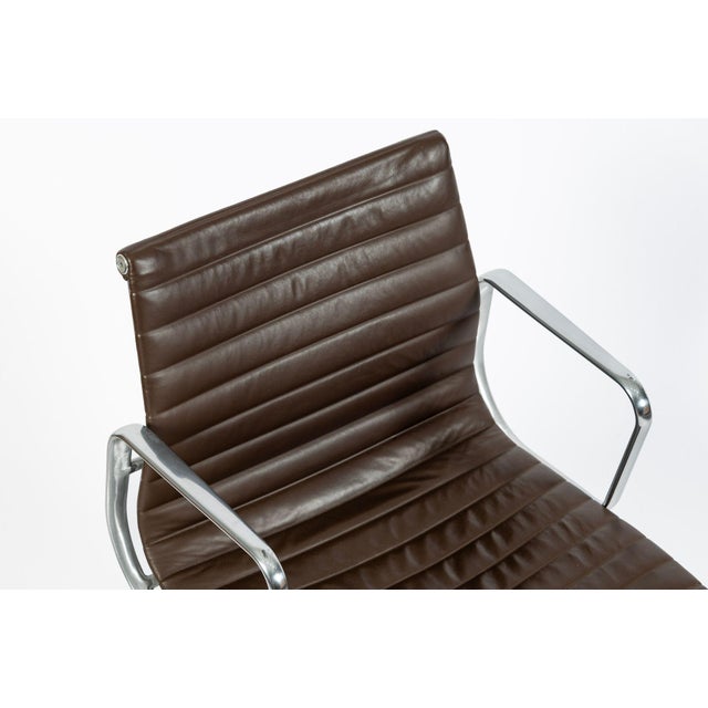 Eames Herman Miller Brown Leather Aluminum Group Thin Pad Desk Chair, 2008 For Sale - Image 13 of 18