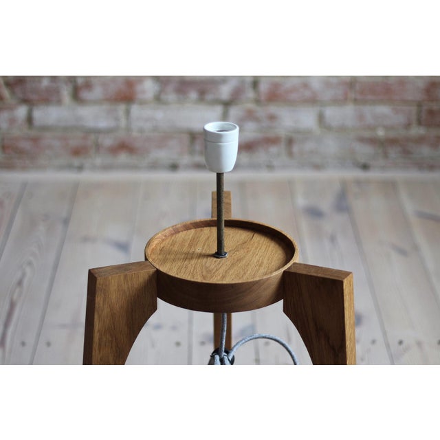 1960s Space Age Floor Lamp with White Glass Lampshade and Wooden Tripod Base, 1960s For Sale - Image 5 of 8