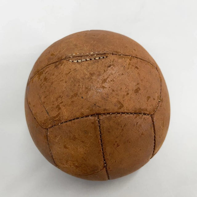 Vintage Brown Leather Medicine Ball, 1930s For Sale - Image 6 of 7