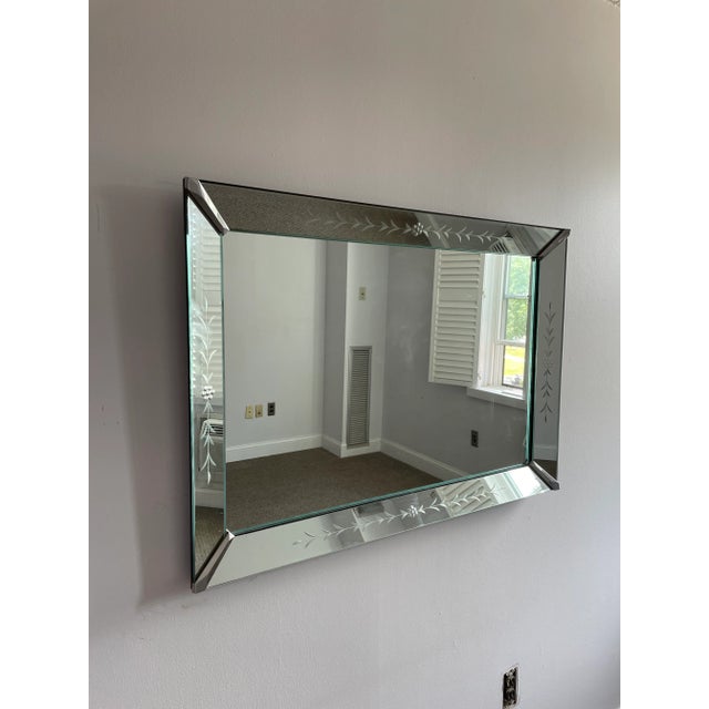 Vintage Art Deco Venetian Etched Wall Mirror | Chairish
