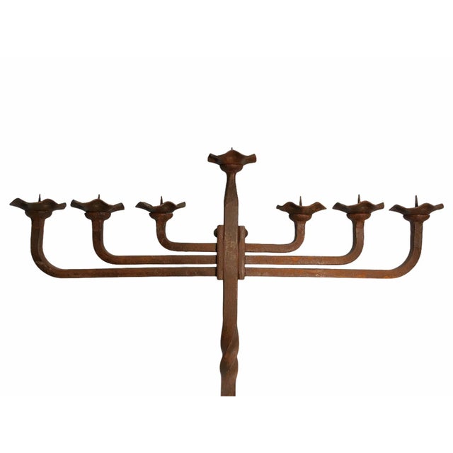Early 20th Century Antique Early 20th Century Gothic Revival Wrought Iron Candle Holder For Sale - Image 5 of 9