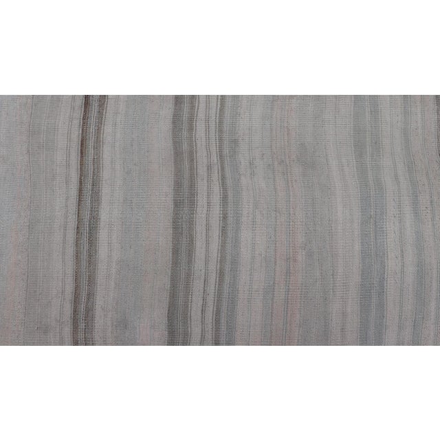 Vintage Turkish Kilim Runner With Soft Gray, Ivory, Sand, and Taupe Stripes For Sale In Atlanta - Image 6 of 11