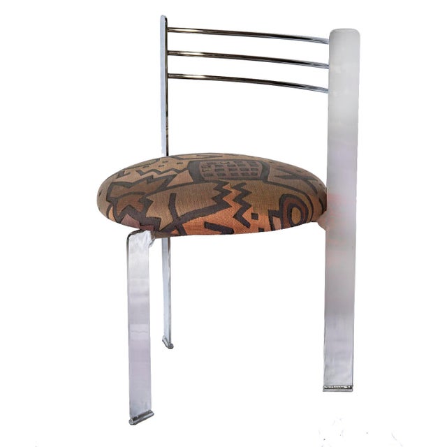 A Fabulous Set of 4, 1980's Post Modern, Three legged Chrome Milan Chairs. with Original Fabric. From Milan, Italy. In...
