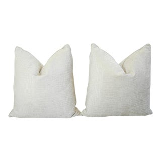 Custom Large Boho Chic Bone White Crocodile Velvet Feather/Down Pillows - a Pair For Sale