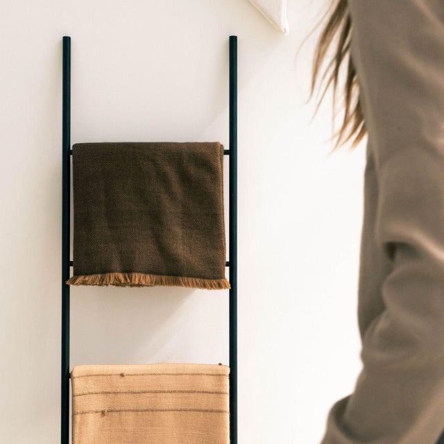 Brown Contemporary Studio Variously Handwoven Merino Dark Brown, Ochre Shade Twill Hay Throw For Sale - Image 8 of 9