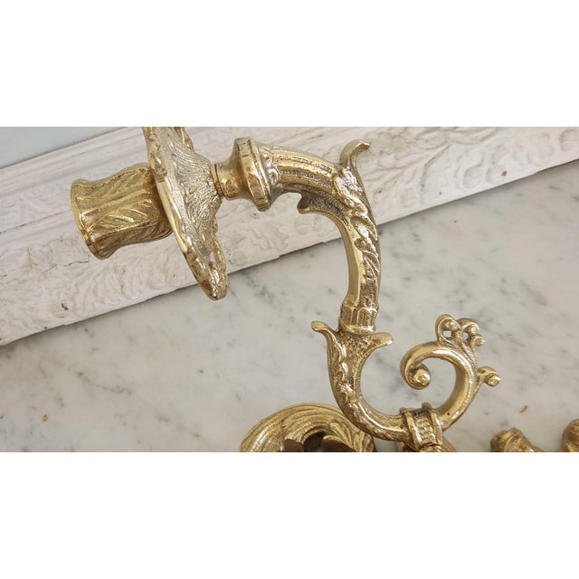 Vintage Chinese Lacquered Brass Lyre-Form Double-Arm Candle Wall Sconce For Sale In New York - Image 6 of 18