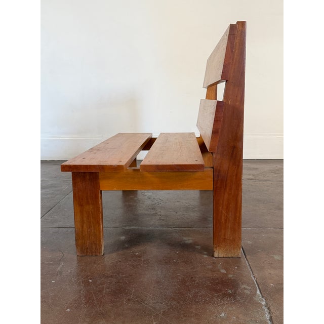 Vintage French 1950s Brutalist Mahogany Bench For Sale - Image 15 of 18