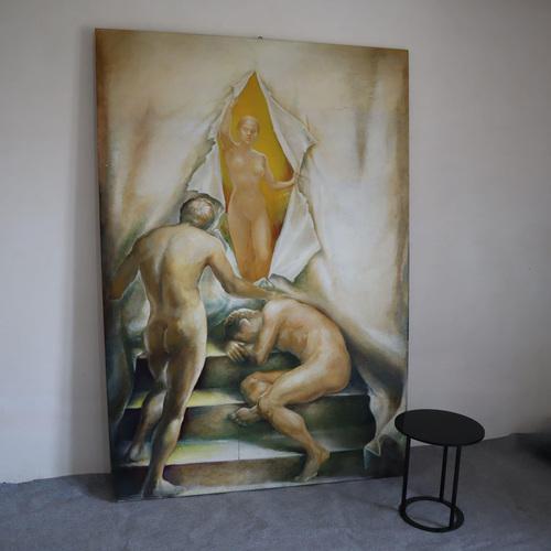 Italian Artist, Nude of Men and Women, 1990s, Oil Painting on Canvas For Sale - Image 6 of 6