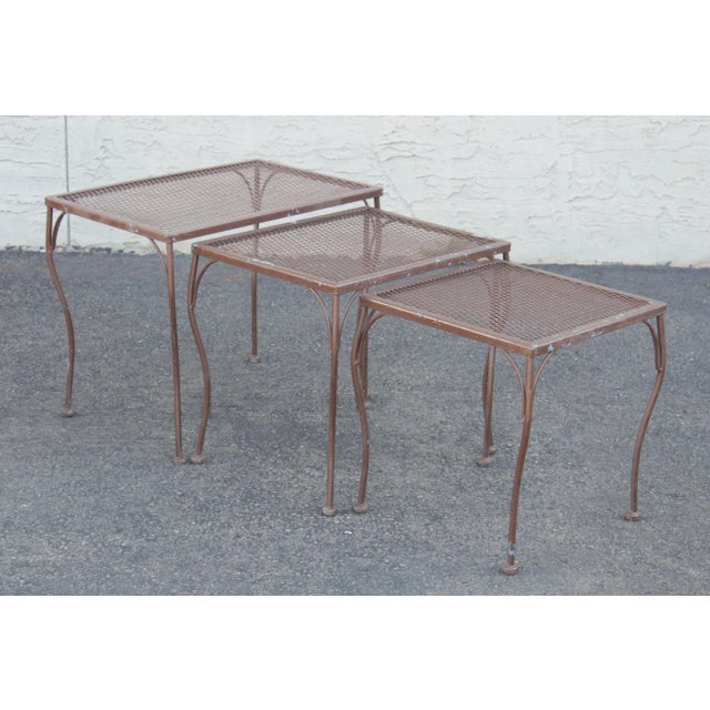 High Quality Vintage Set of 3 Wrought Iron Nesting Tables, Possibly Woodard or Salterini (Unsigned)
