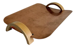 Art Deco Copper Tray With Curved Wood Handles