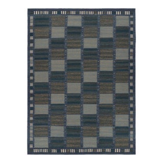 Rug & Kilim’s Scandinavian Rug in Blue and Brown Geometric Patterns For Sale