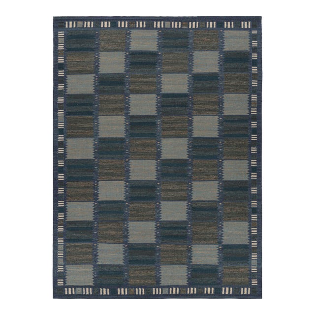 Rug & Kilim’s Scandinavian Rug in Blue and Brown Geometric Patterns For Sale
