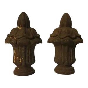 Antique 19th Century American Empire Solid Cast Iron Urn Form Gate Fence Finials - A Pair